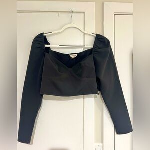 Nordstrom Open Edit black long sleeve crop top, bustier details